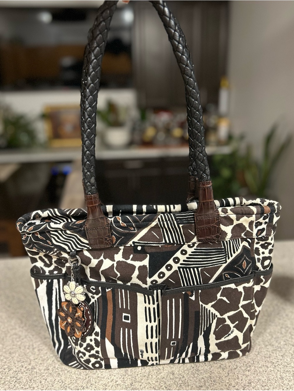 BRIGHTON RETIRED Canvas Animal Print Shoulder Bag